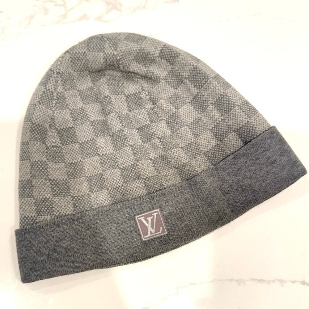 Louis Vuitton Damier Wool Beanie Gray Check Hat